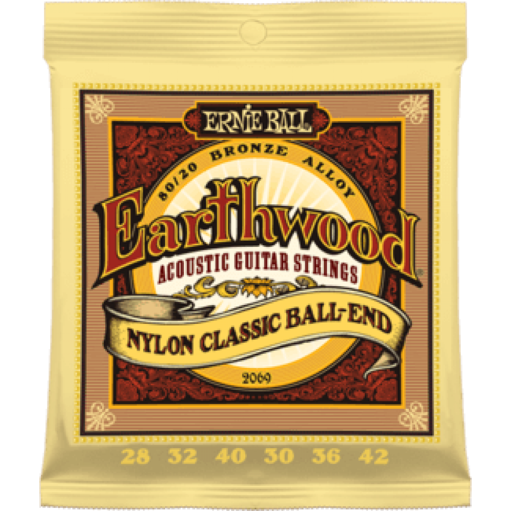 Ernie Ball 2069 Earthwood Folk Nylon, Clear & Gold Ball End