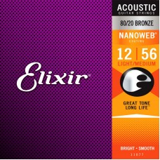 Струны для акустической гитары Elixir 11077 Nanoweb Light-Medium 12-56