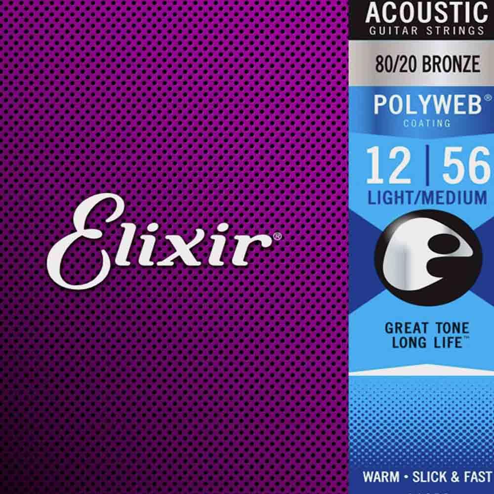 Струны для акустической гитары Elixir 11075 Polyweb Light-Medium 12-56