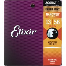 Струны для акустической гитары Elixir 16102 Nanoweb Medium 13-56