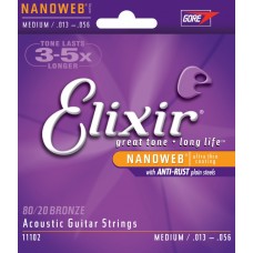 Струны для акустической гитары Elixir 11102 Nanoweb 80/20, 13-56 