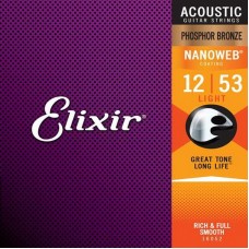 Струны для акустической гитары Elixir 16052 Nanoweb 12-53 Light